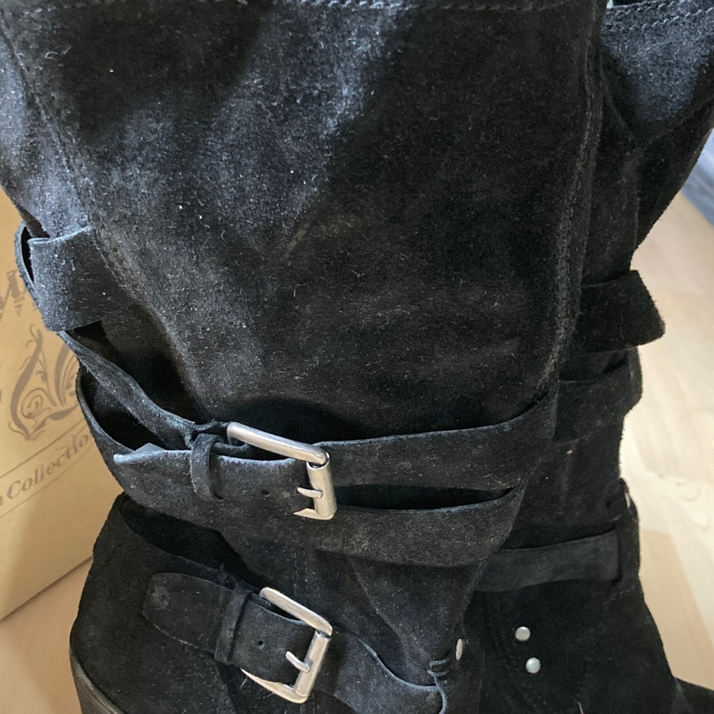 Nine West Black Suede  Heeled Boots with Buckle Detail Sz 10 - Picture 7 of 9